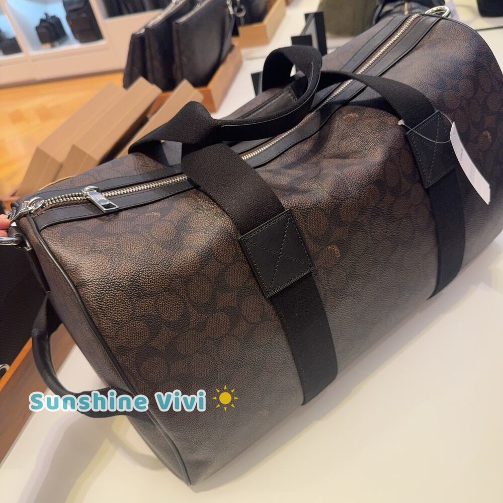 NWT Coach Explorer Duffle Bag 45 Signature Canvas Patches CGA25 Walnut/Black - Picture 3 of 7